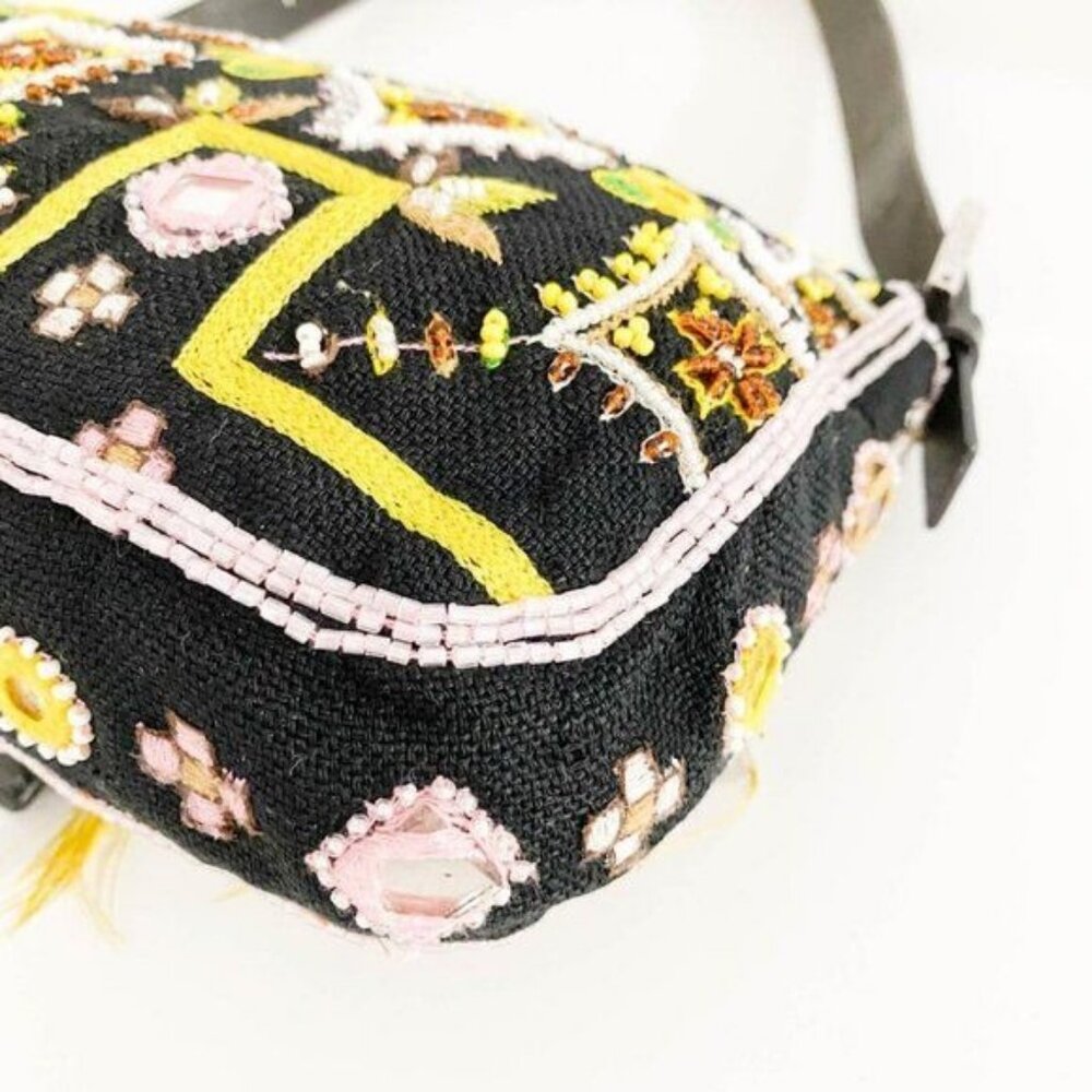 Authentic FENDI Mamma Baguette Beaded Fringe Mirror Shoulder Bag Bucket Hand Bag - Picture 12 of 16